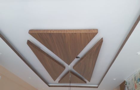 ColourDrive-Gyproc Wooden Triangle POP ceiling Home Office False Ceiling Design & Painting for Study Room